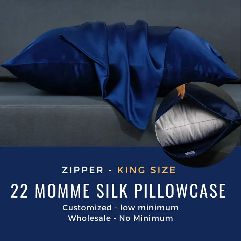 Custom Wholesale Silk Pillowcase 22 Momme Zipper Closure - King size