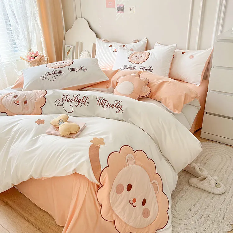 Cute Cartoon Lion Embroidery Bedding Set