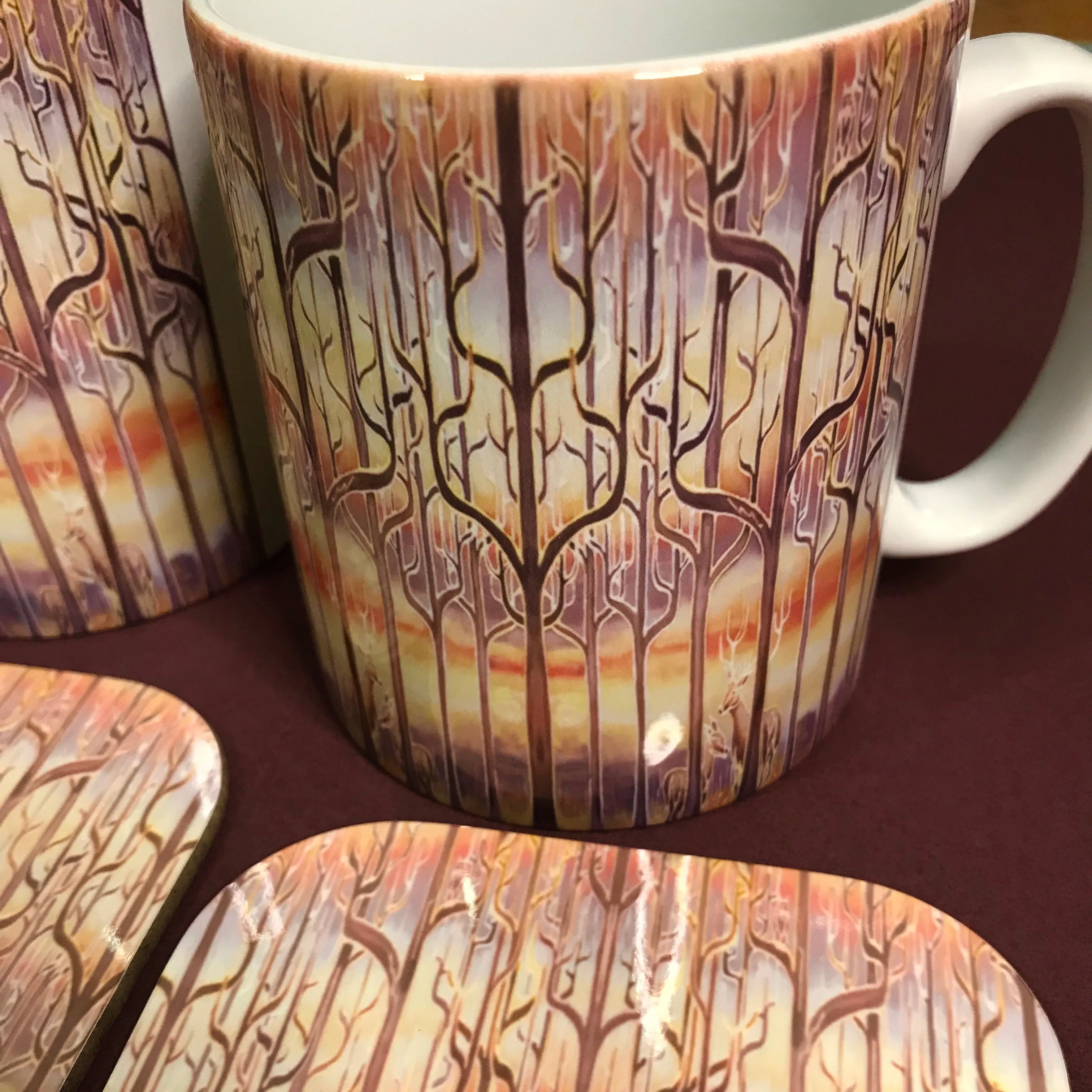 Deer in the Woods Mug and Coaster Box Set or mug only - Caramel Mug Set - Stag and Deer Mug Gift