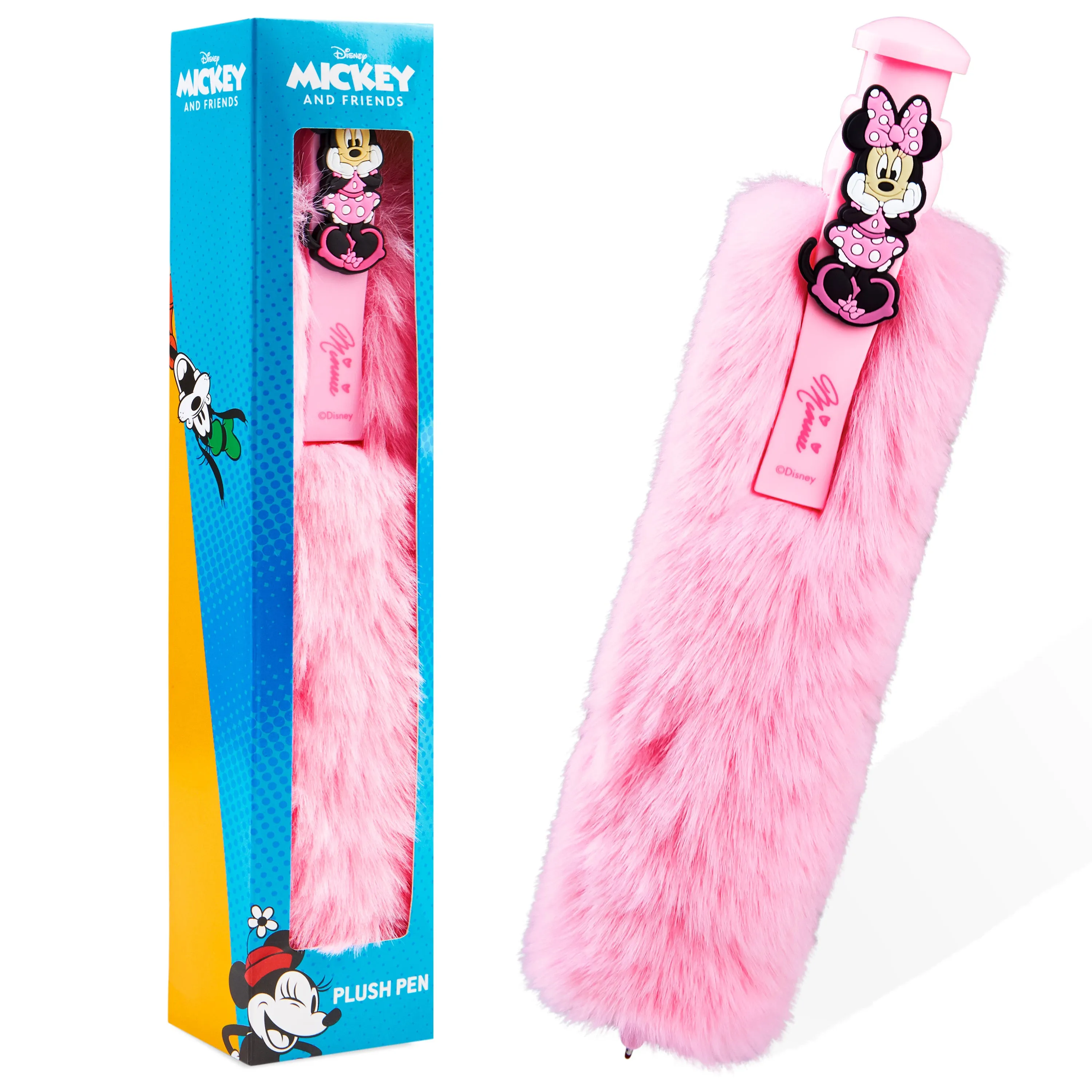 Disney Minnie Mouse Retractable Ballpoint Pen, Fluffy Novelty Pen - Girls Gifts (Pink)