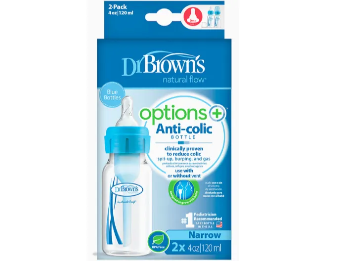 Dr Brown's 4 OZ/120 ML PP Narrow-Neck Options  Bottle - Blue (Twin-Pack)