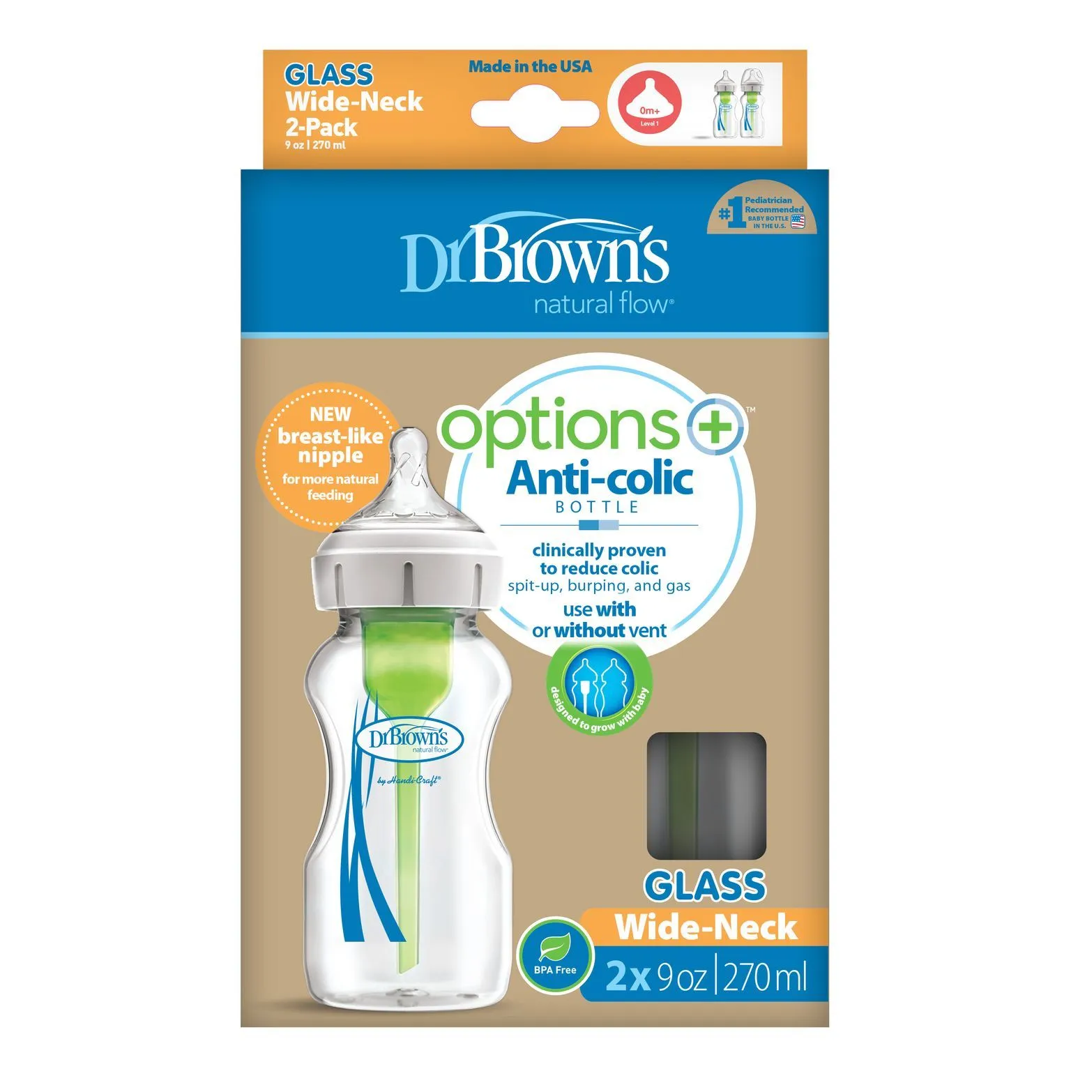 Dr. Brown's - Options  Anti-Colic Wide-Neck Glass Bottles - 2pk/9oz