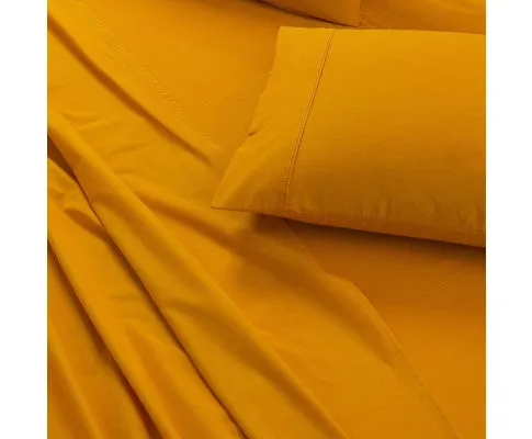 Elan Linen 100% Egyptian Cotton Vintage Washed 500TC Sheets Set - Mustard