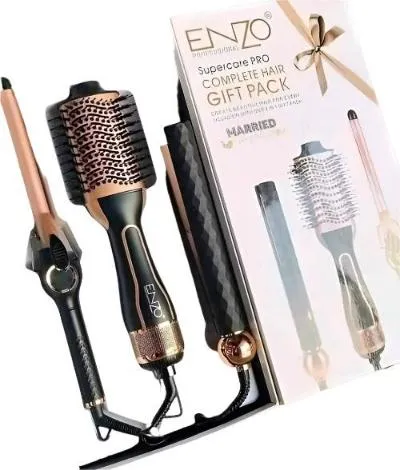 Enzo Hot Air Brush & Straightener & Curler, Black Rose