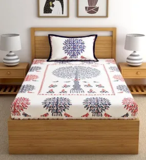 Fabrahome Rajasthani Jaipuri Cotton Single Bed Sheets with One Pillow Cover