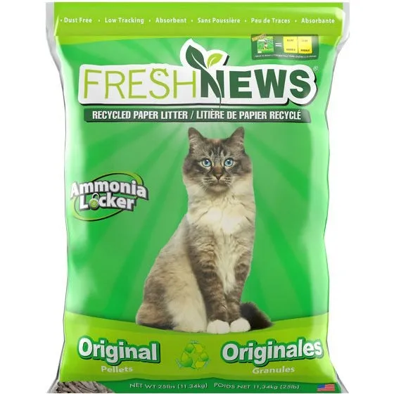 Fresh News Non-Clumping Recycled Paper Pellet Cat Litter 25-lbs