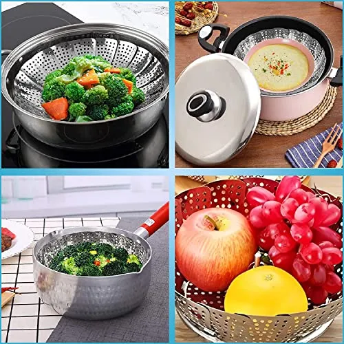 GaxQuly Stainless Steel Vegetable Fruit Steamer Punching Food Drain Bowl Basket Stainless Steel Steamer (Steamer Basket)