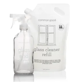 Glass Cleaner Refill Pouch and Glass Bottle Set