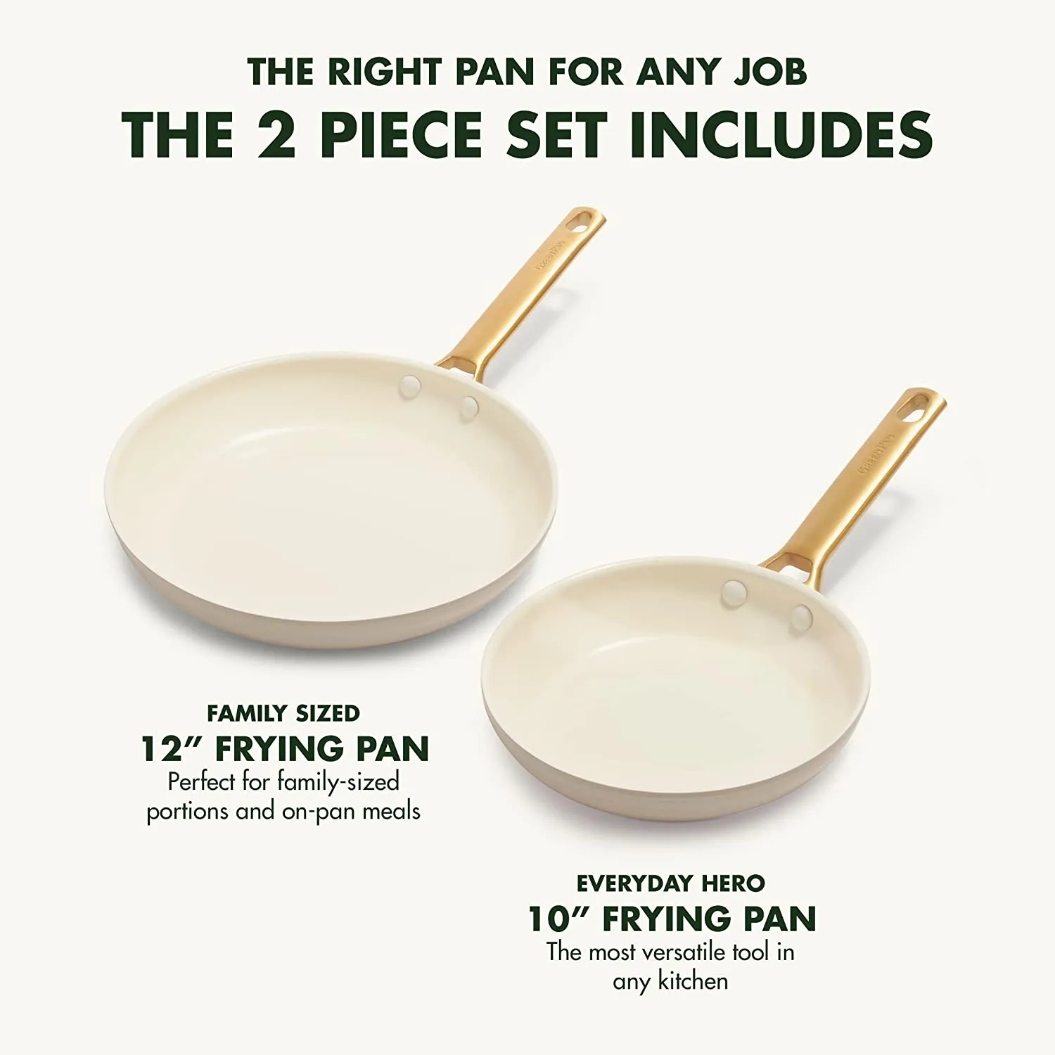 GreenPan Reserve 10" and 12" Frying Pan Skillet Set, Gold Handle, Taupe