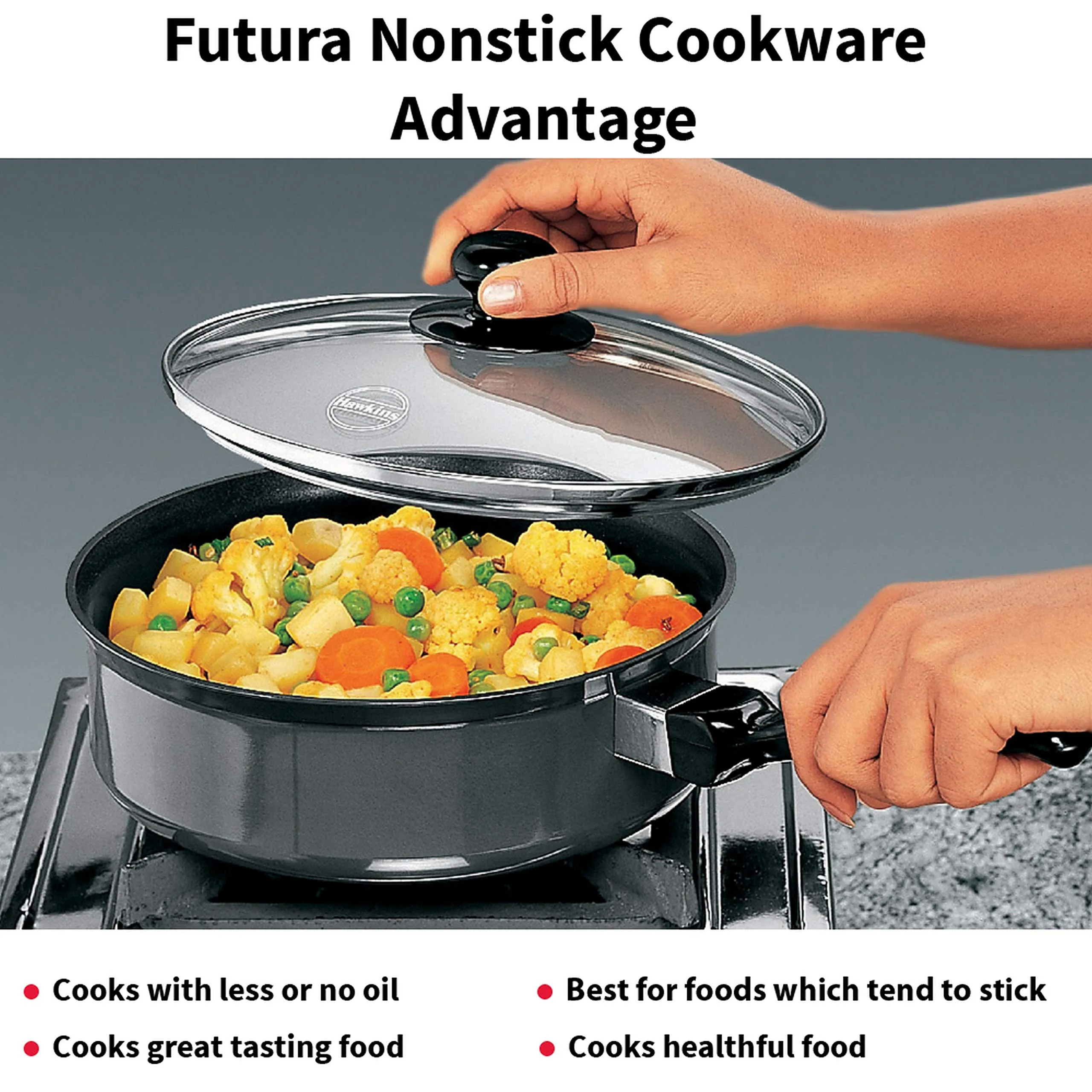 Hawkins Futura 3.25 Litre Curry Pan, Non Stick Saute Pan with Glass Lid, Deep Pan for Frying, Black (NCP325G)