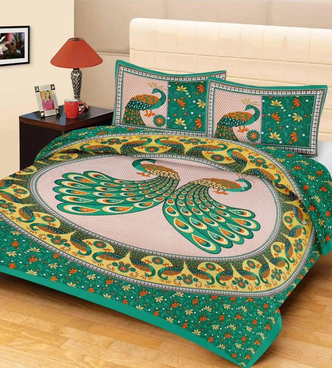 Jaipuri Traditional Pure Cotton Jaipuri Print Double Bed Sheet with Pillow Covers