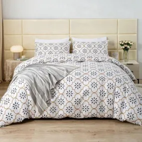 King size 6 piece duvet cover set modern tile print bedding set white.