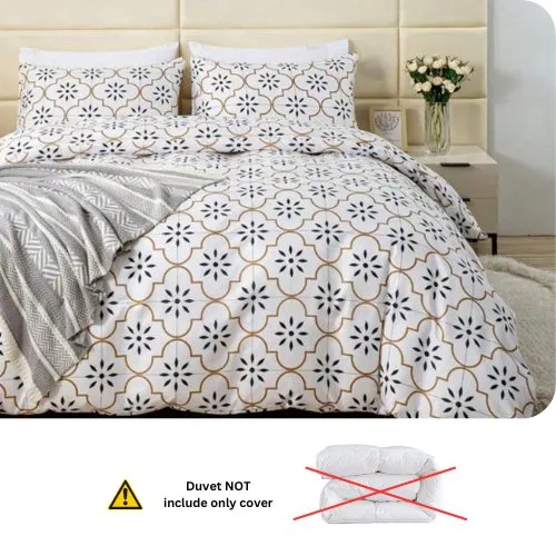 King size 6 piece duvet cover set modern tile print bedding set white.