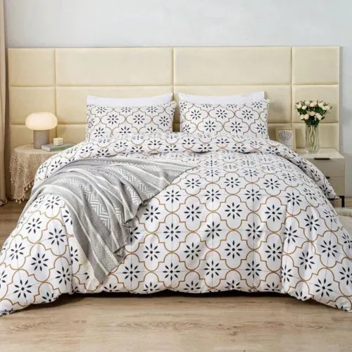 King size 6 piece duvet cover set modern tile print bedding set white.