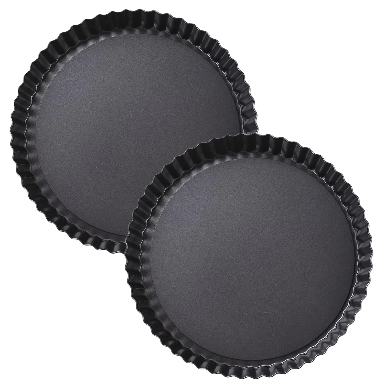 Kuber Industries Pie and Pizza Pan with Removeable Bottom|Carbon Steel Tart Pan-Pack of 2 (Black)