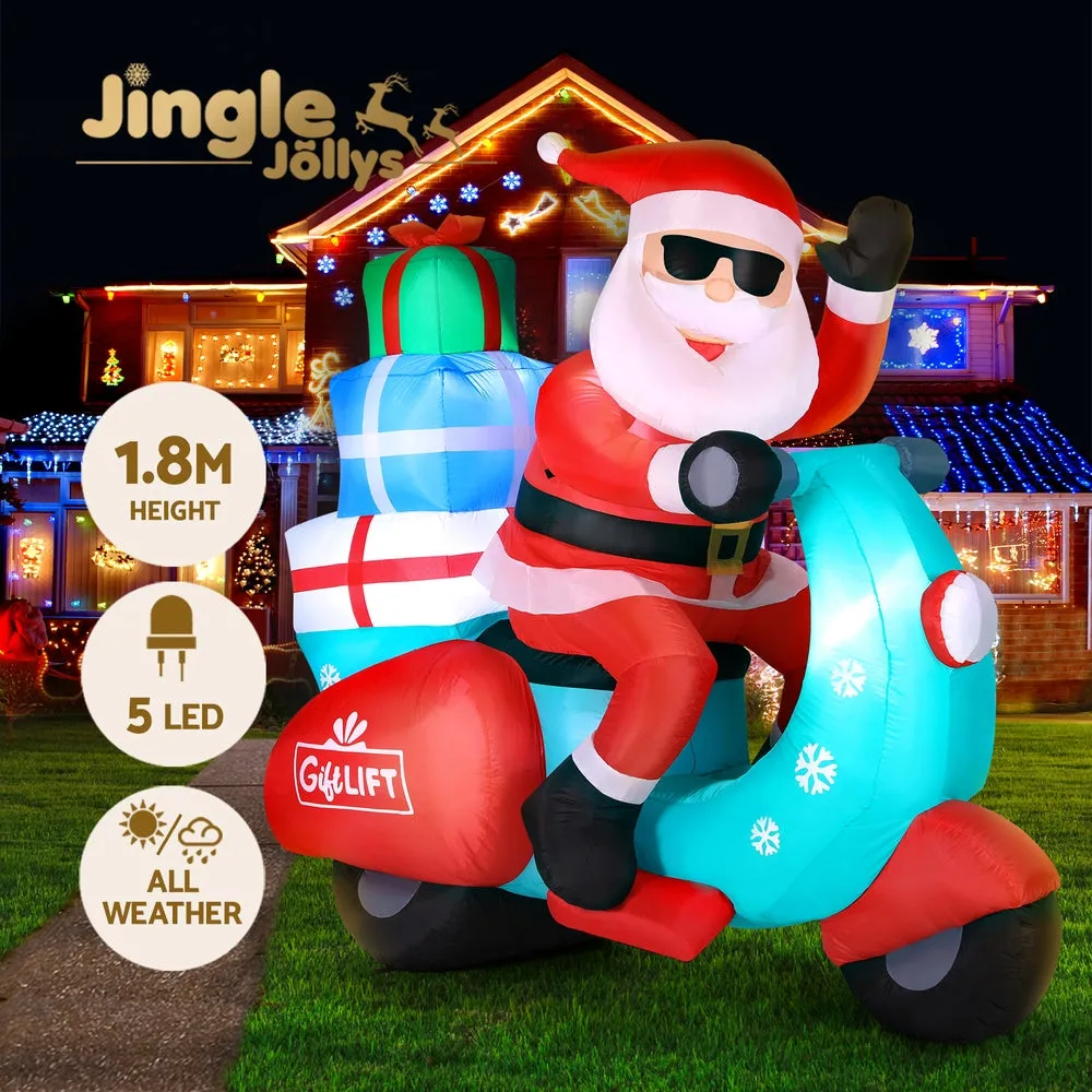 LED Inflatable Santa on Motorbike, UV & Water-Resistant