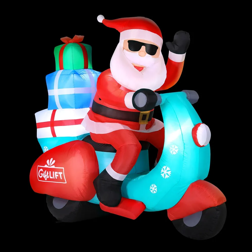 LED Inflatable Santa on Motorbike, UV & Water-Resistant