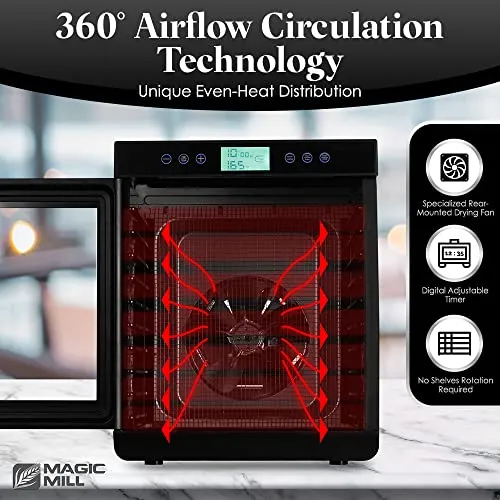 Magic Mill Food Dehydrator Machine - Easy Setup, Digital Adjustable Timer, Temperature Control | Keep Warm Function | Dryer for Jerky, Herb, Meat, Beef, Fruit and to Dry Vegetables