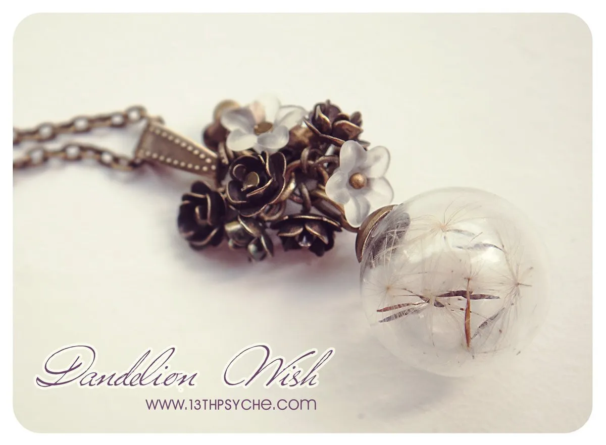 Make a wish, real dandelion seeds glass globe necklace