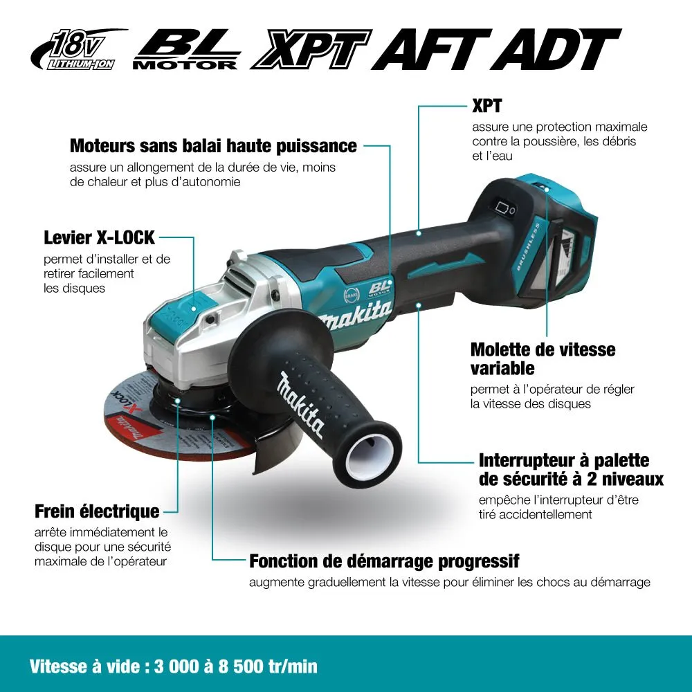 Makita DGA519Z - 5" Cordless Angle Grinder with X-Lock and Brushless Motor