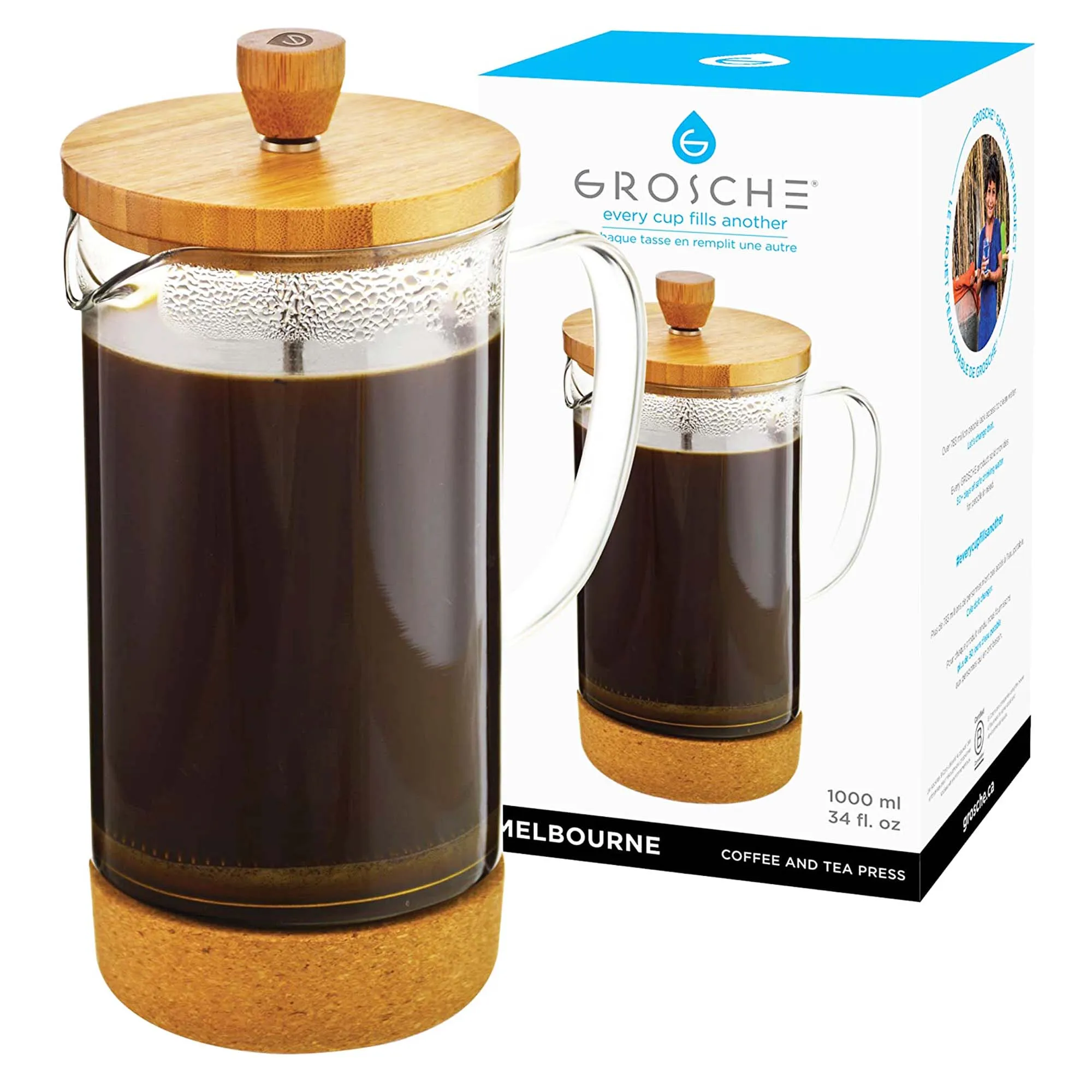 MELBOURNE Eco Friendly Natural Bamboo French Press Coffee Maker | OPEN BOX