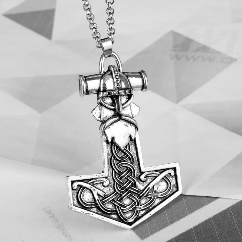 Metal Thor's Hammer Mjolnir Knots Viking Amulet Pendant Necklace