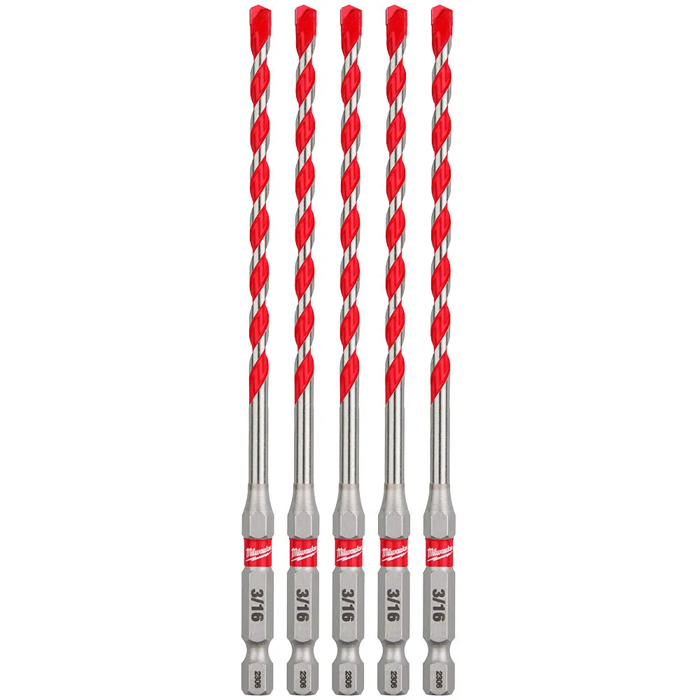 Milwaukee 48-20-9157 3/16" SHOCKWAVE™ Carbide Hammer Drill Bits 5PK