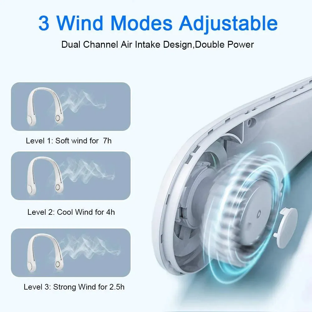 Mini Neck Fan Portable Bladeless Hanging  1200mAh Rechargeable 3 Speeds.