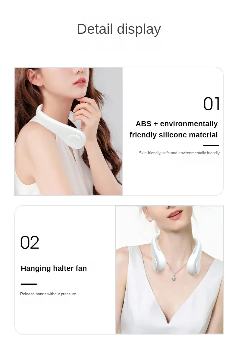 Mini Neck Fan Portable Bladeless Hanging  1200mAh Rechargeable 3 Speeds.