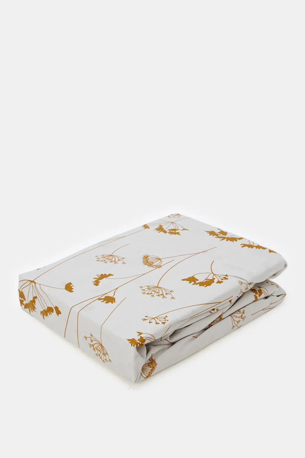 Mustard Flower Printed Fitted Sheet (King Size)