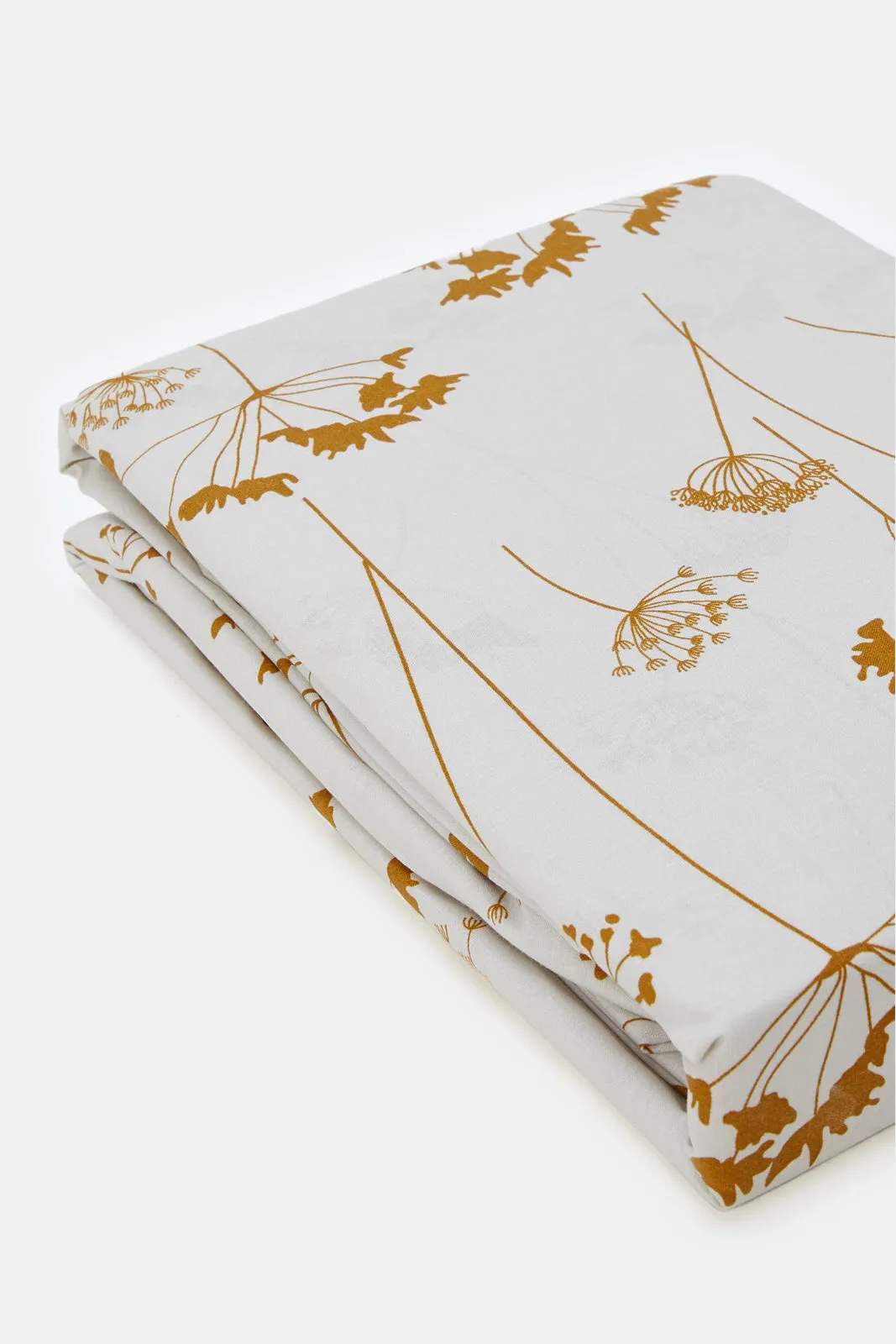 Mustard Flower Printed Fitted Sheet (King Size)