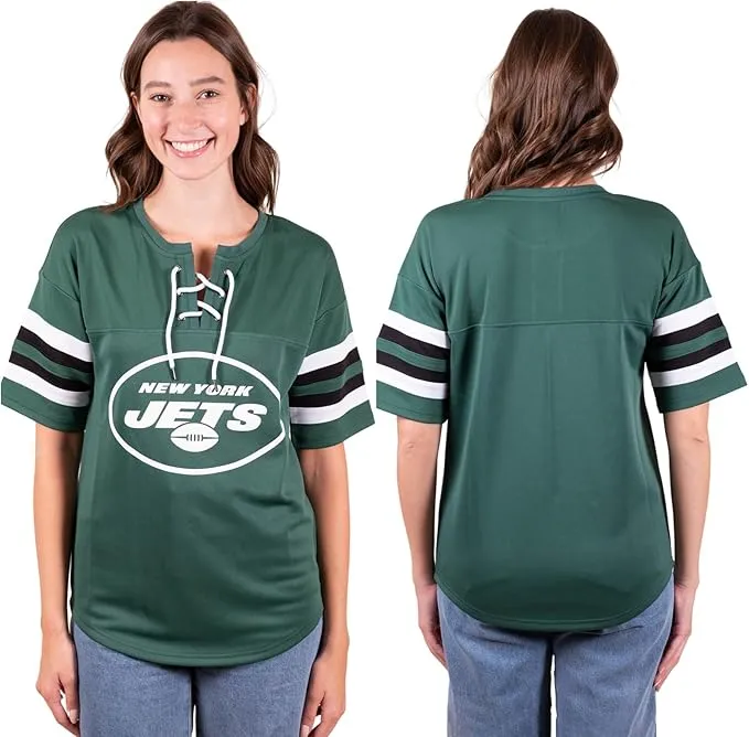 NFL Womens Standard Lace Up Tee Shirt Penalty Box|New York Jets