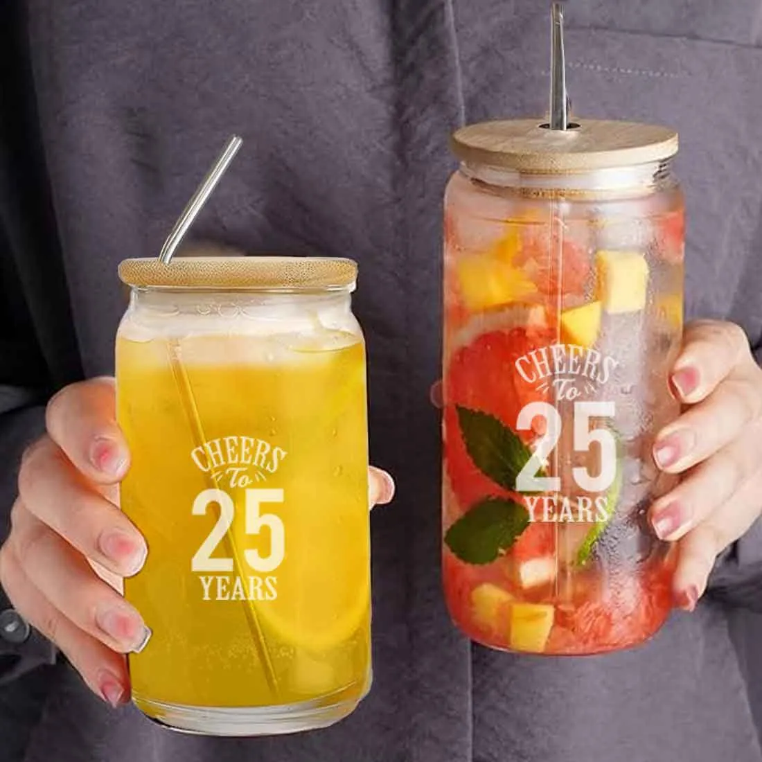 Nutcase Mason Jar with Metal Straw and Wooden Lid