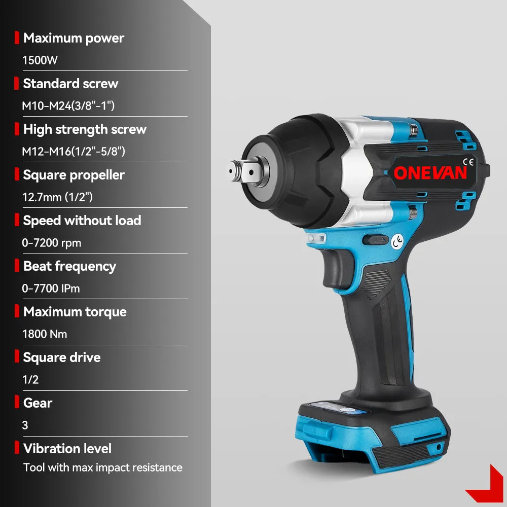 ONEVAN 1/2" 1800N·m Impact Wrench & 125mm Grinder Brushless Cordless 2‑Pc. Combo Kit 6.0Ah