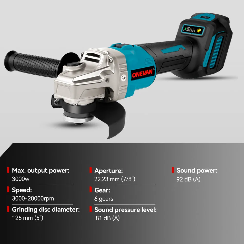 ONEVAN 1/2" 1800N·m Impact Wrench & 125mm Grinder Brushless Cordless 2‑Pc. Combo Kit 6.0Ah