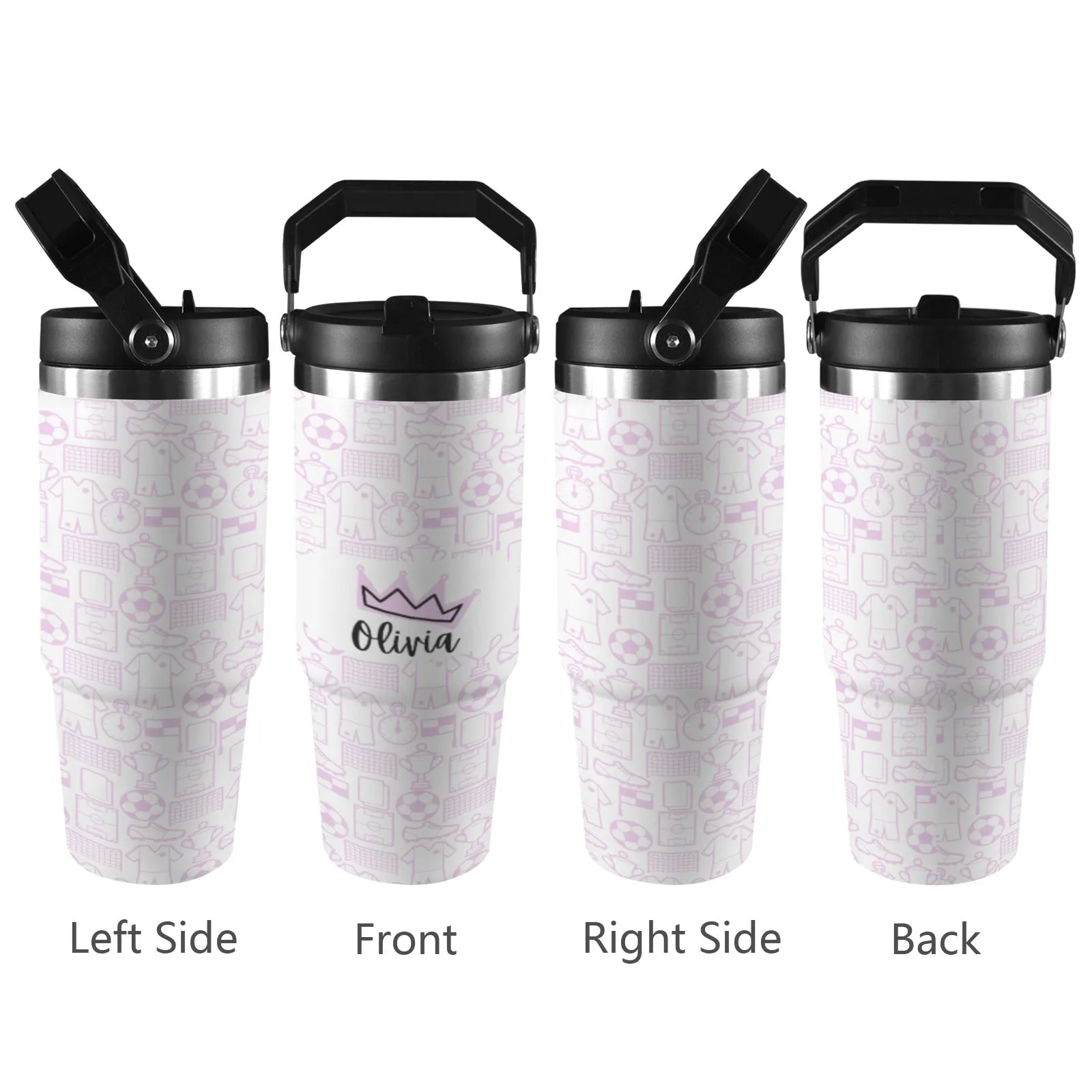 Personalised Football 30oz Stainless Steel Water Bottle with Handle