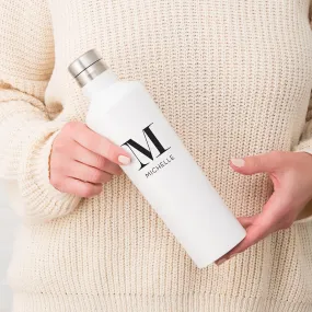 Personalized Initial Stainless Steel Water Bottle - White