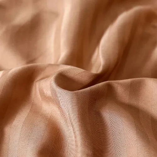 Premium King Size 6 Pieces Bedding Set without filler, Solid Brown Tan Color, Satin Stripe Design.