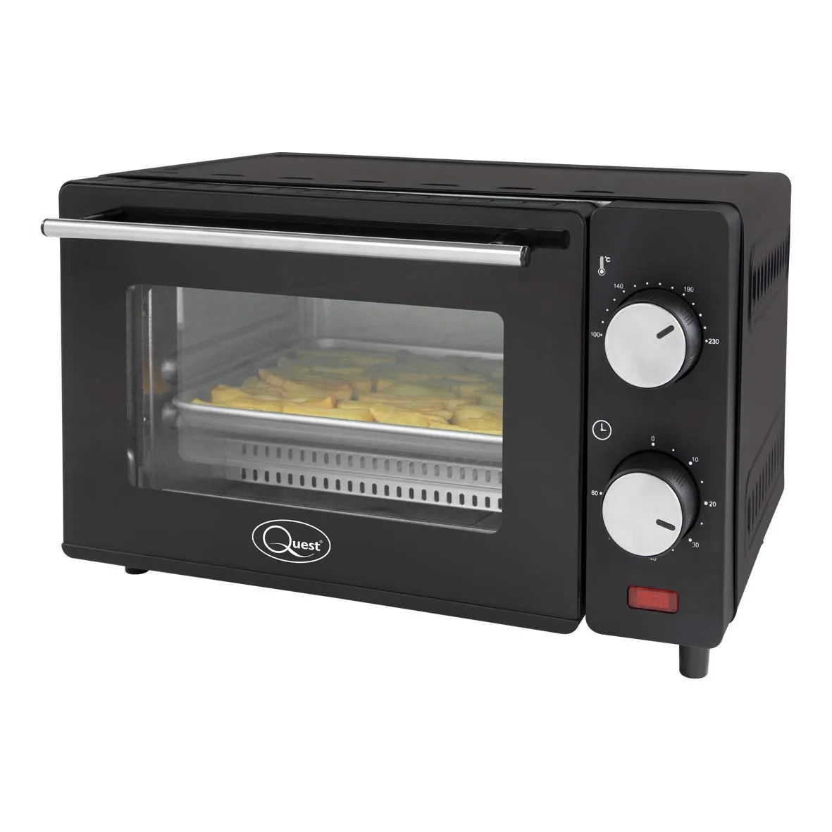 Quest 35409 Compact 9L Mini Oven/Temperature Controlled from 100-230° / 60 Minute Timer with Auto Shut Off / 650W / Tempered Glass Door / 36.5 cm x 28.5 cm x 22.1 cm, Black