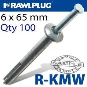 RAWLPLUG KMW METAL NAIL-INFIXING 6X65MM X100 PER BOX RAW R-KMW-06065