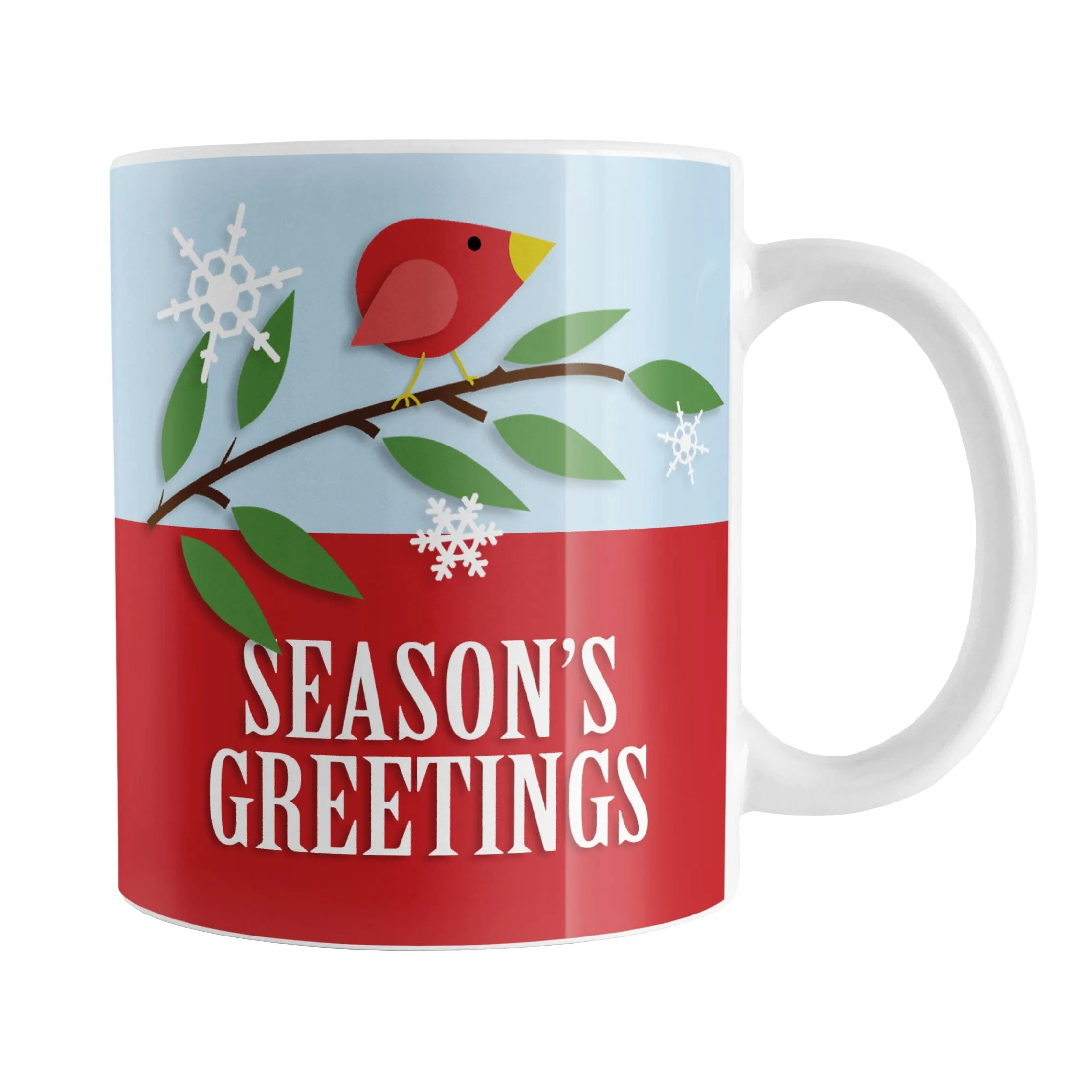 Red Holiday Bird Season's Greetings Christmas Mug