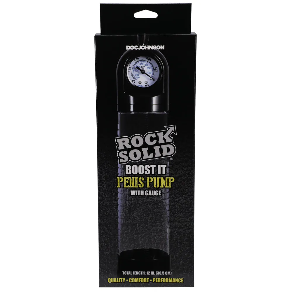 Rock Solid Boost It Penis Pump with Gauge Black/Clear