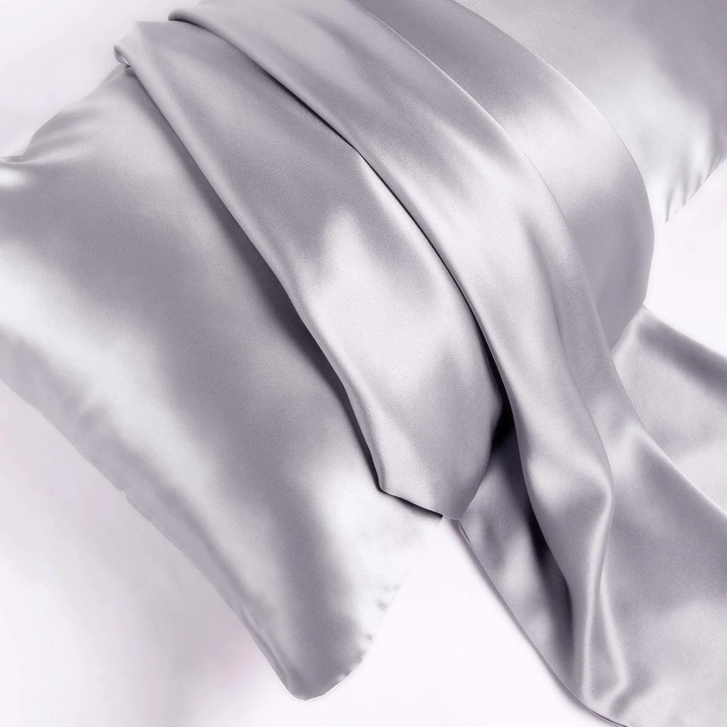 Silver Silk Pillowcase - USA Standard Size - Zip Closure