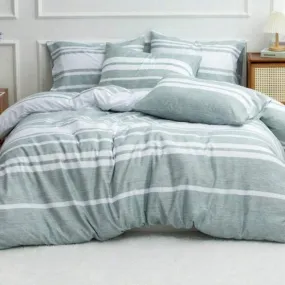 Single Size 4 pieces Green Stripe Design Duvet cover set.