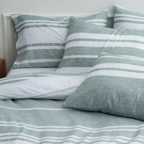 Single Size 4 pieces Green Stripe Design Duvet cover set.