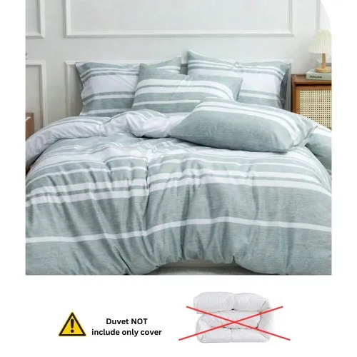 Single Size 4 pieces Green Stripe Design Duvet cover set.