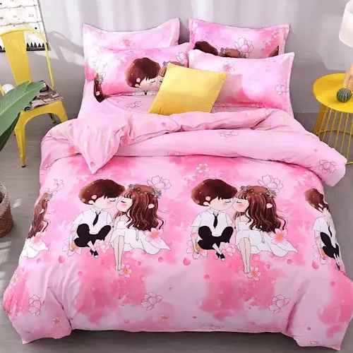 Single Size, Duvet Cover, Bedding Set of 4 Pieces, Cute Couple Design