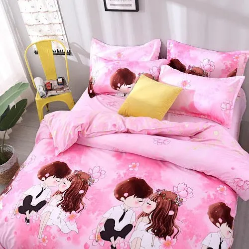 Single Size, Duvet Cover, Bedding Set of 4 Pieces, Cute Couple Design