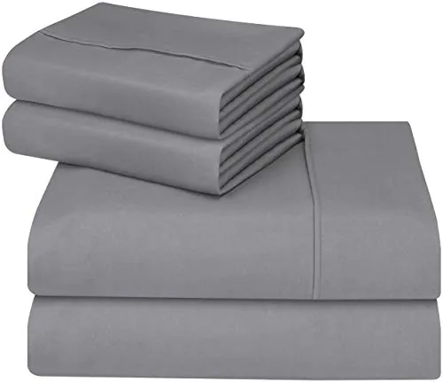 Soft Brushed Microfiber Wrinkle Fade and Stain Resistant 4-Piece Set Grey