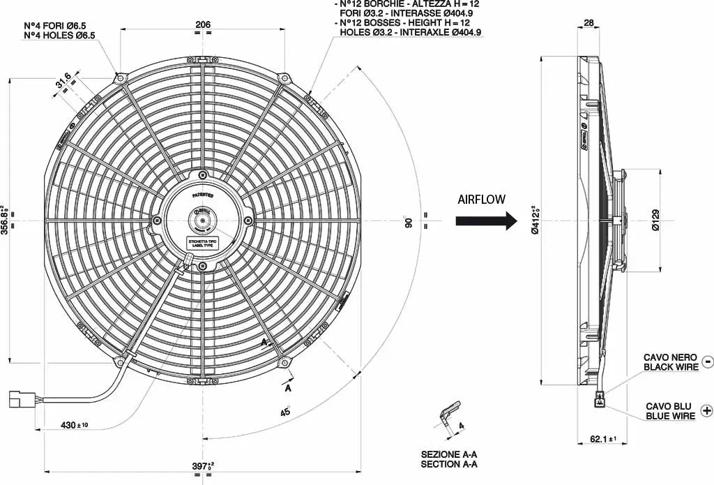 SPAL 16.00" Inch Electric Fan Puller Style Medium Profile 1604 CFM 10 Straight Style Blades - 30101516